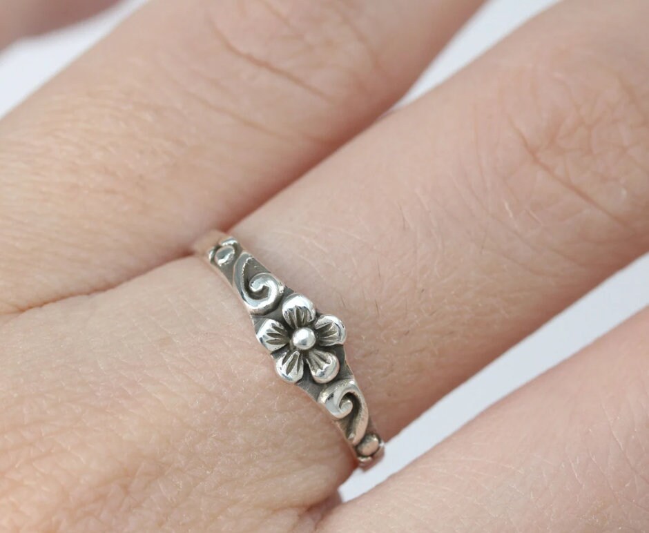 Silver Ring Patterned Sterling Silver Ring, Patterned Band Minimalist, Christmas Gift Silver ...