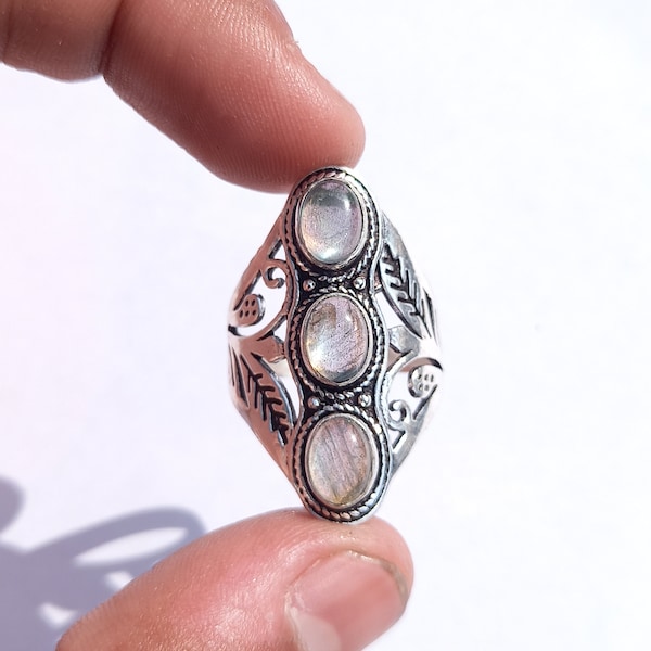 Beautiful Handmade Ring, AA+ Genuine Labradorite Gemstone Ring, 925 Sterling Silver Ring, Bohemian Ring, Silver Four Gemstone Ring, Jewelry