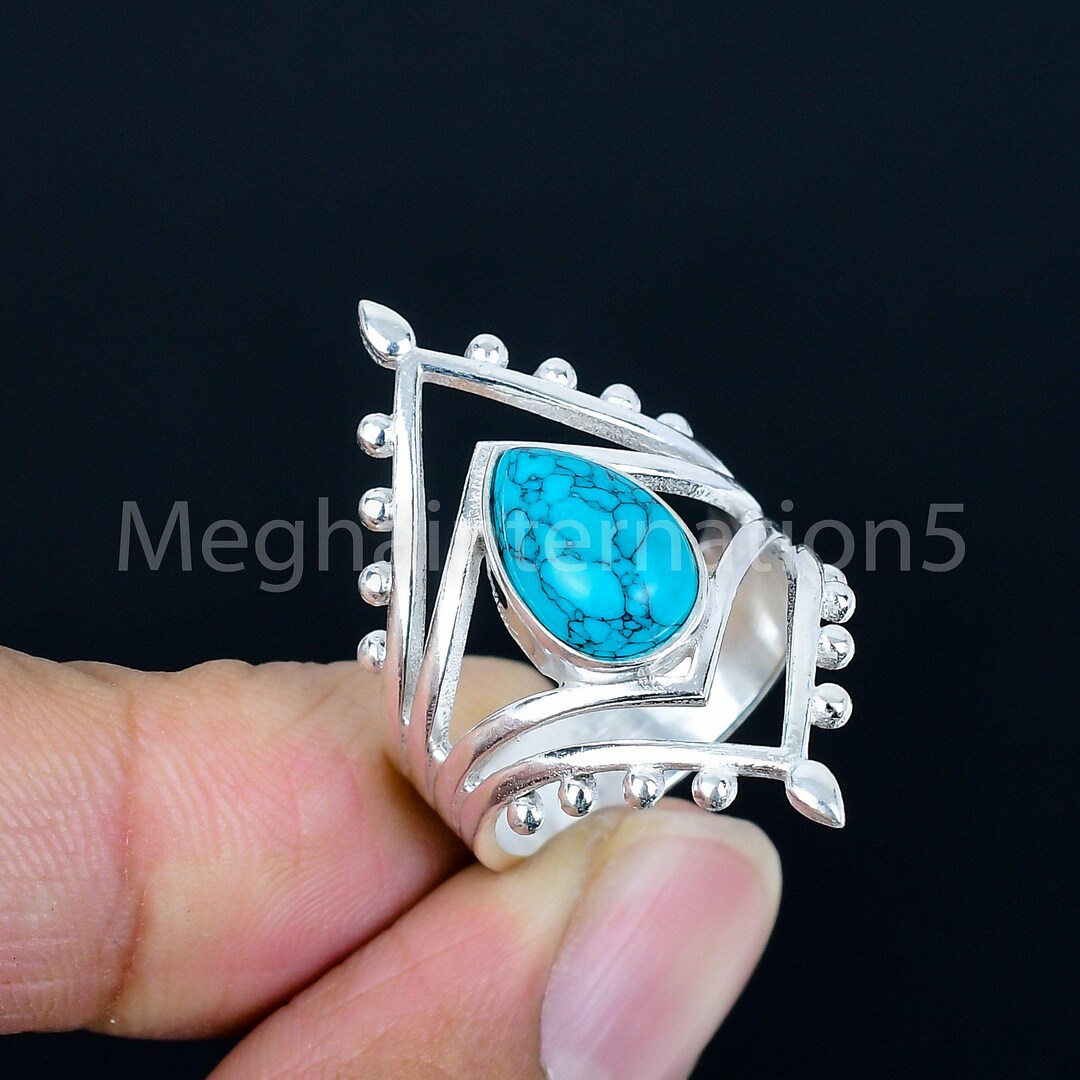 Natural Turquoise Gemstone Ring, Statement Jewelry, 925 Sterling Silver ...