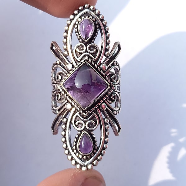Handmade Amethyst Ring: 925 Sterling Silver, engagement ring, birthday gift, anniversary gift