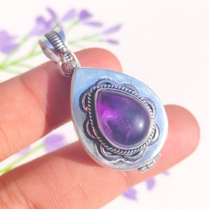 Handmade Vintage Amethyst Poison Pendant, Handmade Secret Pendant, Medicine Pendant, Pill Pendant, 925 Silver Plated Pendant, Gift For Her
