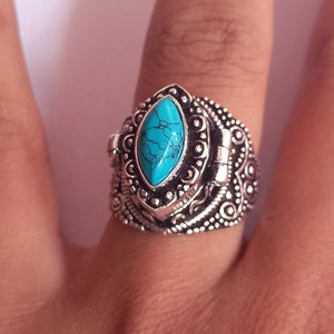 Poison Ring, Marquis Turquois Poisoner Ring, Secret Box Ring, Compartment Ring, Locket Ring, Gift Jewelry Ring, 925 Sterling Silver Ring