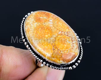 Bague ovale en jaspe jaune, argent sterling 925, bijoux tendance
