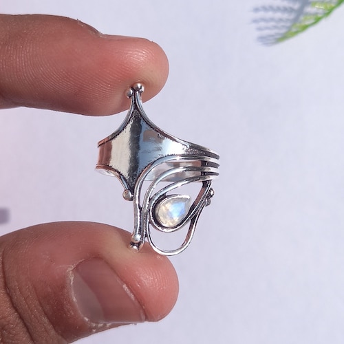 Bague en argent sterling 925 faite main avec pierre de lune poire, bijoux bohème
