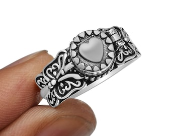 925 Silver Plated Heart Design Ring, Secret Compartment Ring, Pill Box Ring, Heart  Design Ring, Love Ring, Christmas gift Ring, All Size