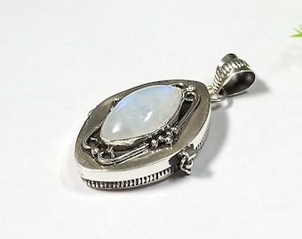Handmade Moonstone Gemstone Poison Box Pendant, 925 Sterling Silver Plated