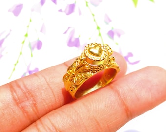 Brass Heart Secret Compartment Ring, Hinged Pill Box Jewelry