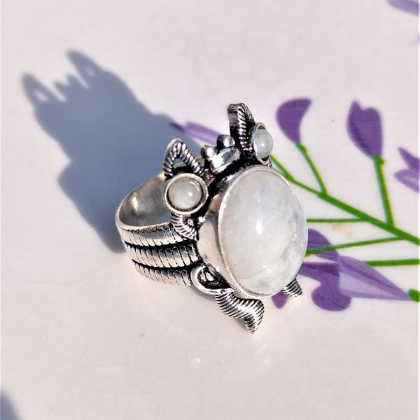 Frog Ring, Moonstone Sterling Silver Animal Statement Jewelry