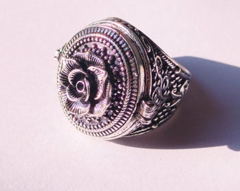 925 Silver Plated Poison Ring, Rose Secret Box Ring, Compartment Ring, Christmas Gift Ring, Statement Openable Ring, Signet Jewelry Ring,