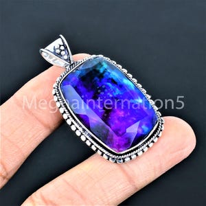 Silver Ammolite Pendant, 925 Sterling Silver Pendant, Vintage Jewelry, Big-Gemstone Pendants, Tourmaline Jewelry, Handmade Gift pendant