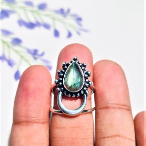 Beautiful Handmade Labradorite Gemstone Ring, 925 Sterling Silver Ring, Natural Gemstone Ring,Valentines Day Gift, Moon Designer For Jewelry
