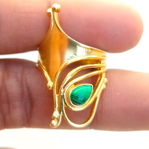 Bague en malachite faite main en plaqué or 18 carats, bague en plaqué or 18 kg, bague de créateur en argent, bague de fiançailles, bague pour femme, bague pour bijoux en or