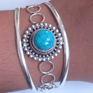 Handmade Turquoise Gemstone, Sterling Silver, Dainty  Everyday Bangle,  Unique Bangle,
