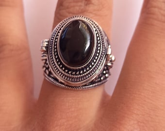 Handgemachte Onyx Poison Ring , 925 Silber Plated Pill Box, Statement Ring
