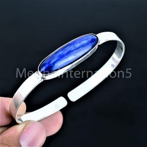 Natural Cyanite Gemstone Bangle, 925 Sterling Silver,  Vintage  Statement Bangle, Gift Jewelry, Handmade Adjustable