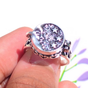 Stars Design Secret Compartment Ring, Pill Box Moon Design Ring,  Valentian Gift, Stars Jewelry