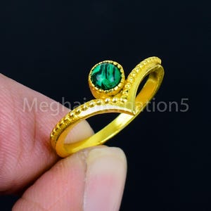 Bague en plaqué or brillant 18 carats, bague en malachite verte naturelle, bague AA+ véritable, bijoux en or, bague empilable, bague délicate en malachite, bague pour femme