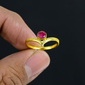 Natural Red Ruby Gemstone Ring, Silver, 18K Gold Plated, Handmade Jewelry, Engagement Ring