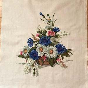 Basket with flowers finished embroidery