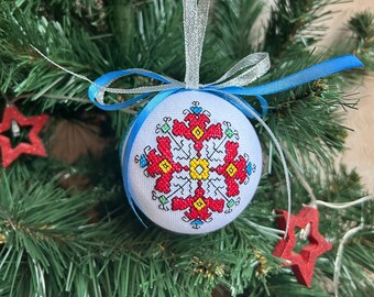 Gestickte Weihnachtskugel, Kreuzstich Ornamente | Weihnachtsdekor für Tannenbaum | Weihnachtsgeschenk, Feiertagsgeschenk