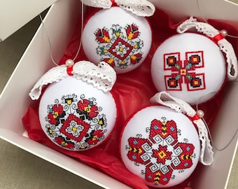 Ukrainian Christmas Balls Embroidery Ukrainian Ornament - Etsy