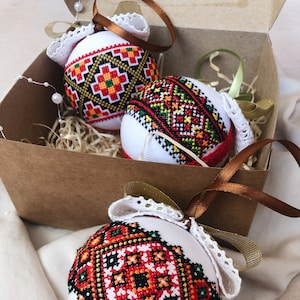 Christmas baubles Ukrainian ornaments for Christmas tree decor | Christmas embroidery gift, Holiday present handmade