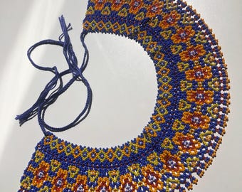 Colar tradicional ucraniano sylianka azul | Joias tradicionais ucranianas com miçangas