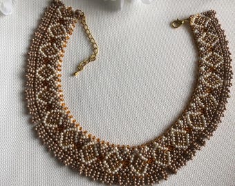 Golden sand beaded sylianka necklace | Traditional ukrainian beaded jewelry