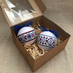 Ukrainian Christmas balls | Embroidery ukrainian ornament | Christmas tree toys with embroidered ornament| Christmas tree kit with 2 baubles