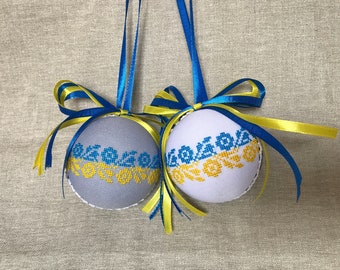 Ukrainian Christmas balls | Embroidery ukrainian ornament | Christmas tree toys with embroidered ornament| Christmas tree set with 2 baubles
