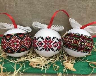 Ukrainian Christmas balls | Embroidery ukrainian ornament | Christmas tree toys with embroidered ornament
