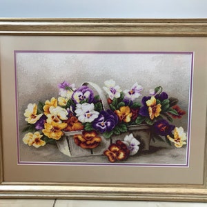 Picture &quot;Violets&quot; embroidered with threads