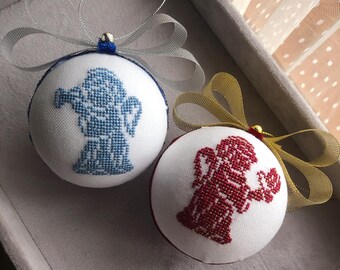 Set natalizio di angeli/palline di Natale con ornamenti a punto croce