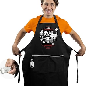 Funny BBQ Apron for Men: Grill Master Chef Apron with Bottle Opener