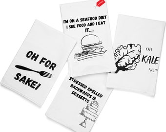 Juego de toallas de cocina divertidas: 100 % algodón, absorbentes (juego de 4)
