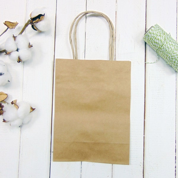 Small Kraft Paper Bags, 6.25 x 3.5 x 8, Gift Bag Natural, Brown Handle Shopping Bag, eco-friendly, 100% Recycled