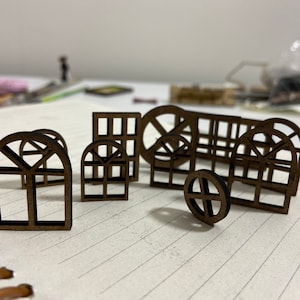 Miniature dollhouse windows.  1/6, 1/12, 1/24, 1:48 scale miniature windows