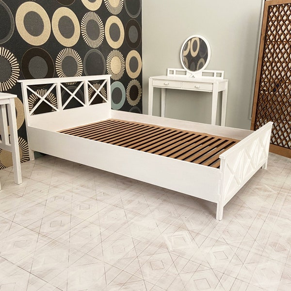 Bed for 12 inch doll - 1:6 scale bed - modern bed - 1/6 size furniture. 1/6 size  bed. Doll furniture