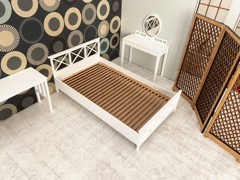 Bed for 12 inch doll 1:6 scale bed modern bed 1/6 size furniture. 1/6 size bed. Doll furniture image 4