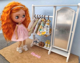 Dollhouse Miniature Hangers and Clothes Rack | 1:6 Scale | 11-12 inch dolls | Dollhouse Furniture | Mirrored wardrobe / hanger