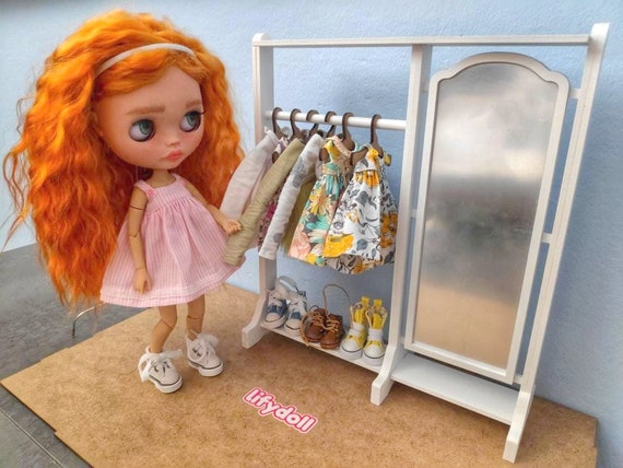 Dollhouse Miniature Hangers and Clothes Rack | 1:6 Scale | 11-12 inch dolls | Dollhouse Furniture | Mirrored wardrobe / hanger