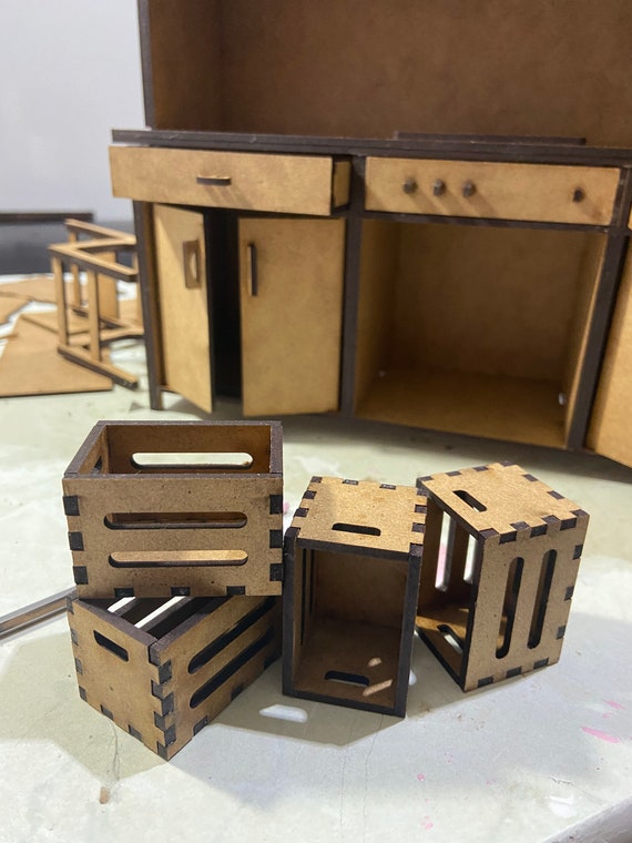 2pc 1:12 Scale Mini Wood Fruit Crate Set Dollhouse Accessory Fairy Garden Supply 2pc 1:12 Scale Mini Wood Fruit Crate Set Dollhouse Accessory Fairy Garden Supply