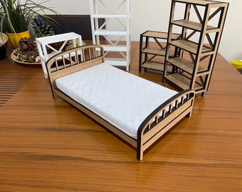 Bed for 12 inch doll - 1:6 scale bed - modern bed - 1/6 size furniture. 1/6 size  bed. Doll furniture