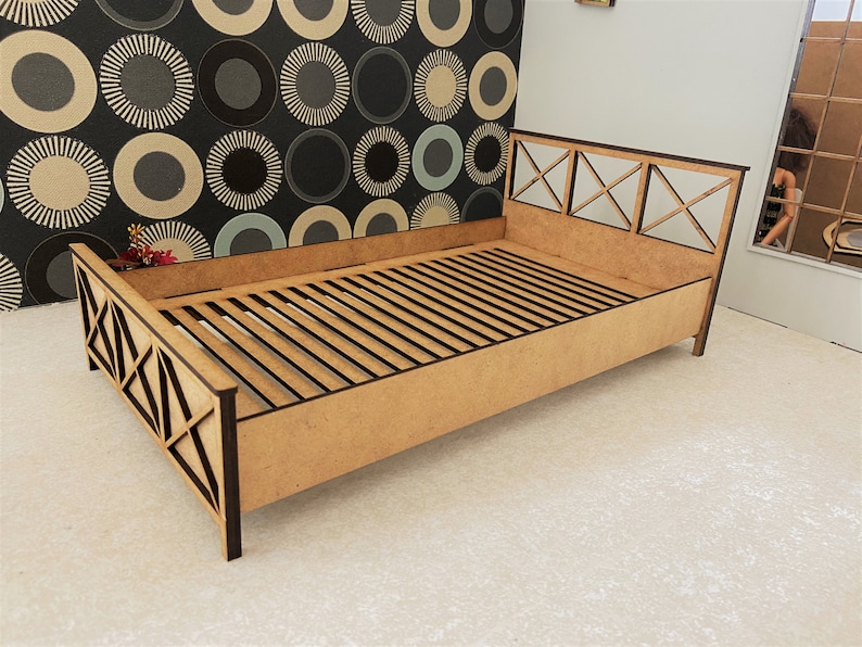 Bed for 12 inch doll 1:6 scale bed modern bed 1/6 size furniture. 1/6 size bed. Doll furniture image 9