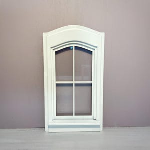 1/6 scale arched window frame with glass for dollhouse, Miniature 1-6 scale window. white miniature window