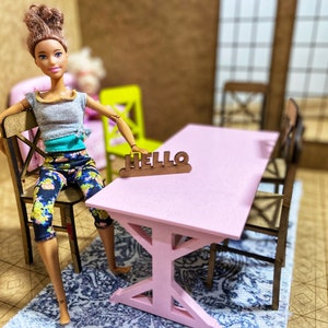 Miniature furniture set: dining table + 4 chairs, 1/6 doll kitchen, doll furniture, BJD roombox, dollhouse table