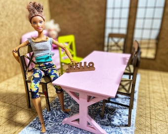 Ensemble de meubles miniatures : table à manger + 4 chaises, cuisine de poupée 1/6, meubles de poupée, boîte de chambre BJD, table de maison de poupée