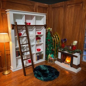 1:6 Scale Dollhouse Library Bookcase with Ladder, Painted White Miniature Bookshelf image 8