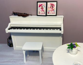 Miniature Dollhouse 1:6 Scale Wooden Upright Piano With Matching