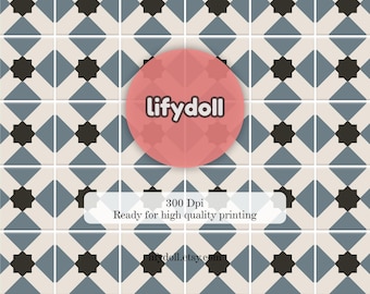 Tiled Flooring for Dollhouse, realistic tiled floor for 1/6 or 1:12 dollhouse. High resolution digital file  Cement Tile Effect Dollhouse